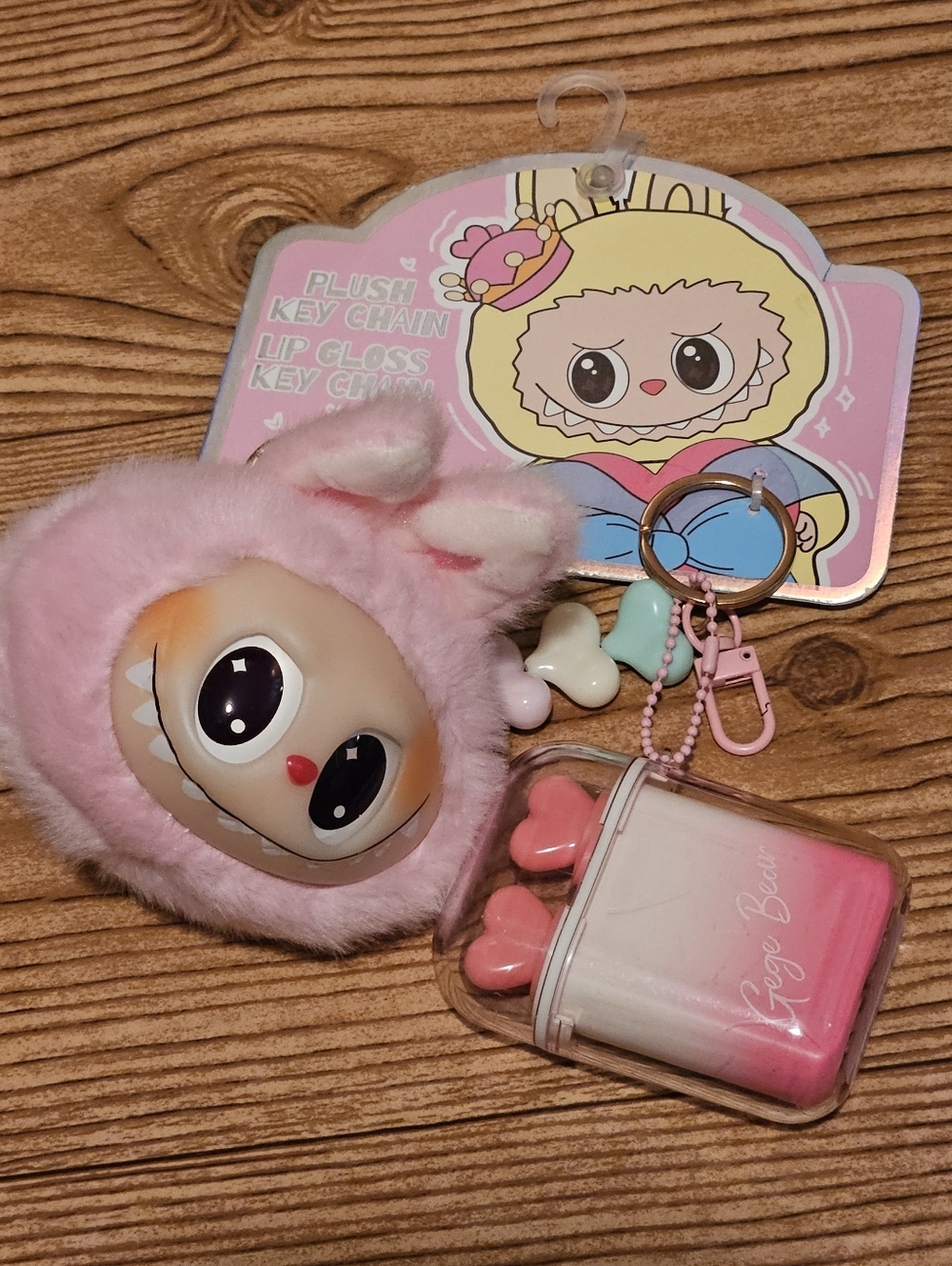 Labubu Pink Plush Keychain And Lip Gloss Keychain Set - Picture 2 of 3